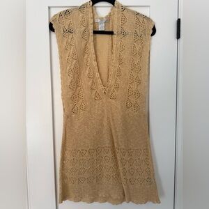 Sarah Spencer Beige Crochet Linen Cotton Blouse Cover Up